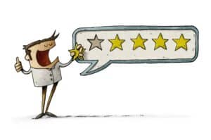 Cartoon man giving five star rating